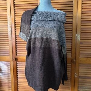 Cozy Off-Shoulder Cowl Neck Brown Gradient Sweater